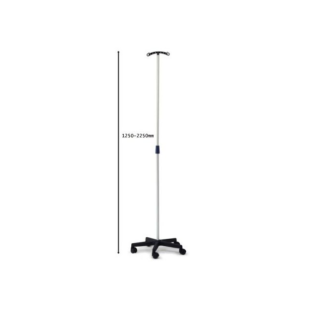 Asta portaflebo in alluminio leggerissimo e base a 5 ruotine per la massima stabilità e sicurezza